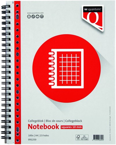Bloc de cours Quantore A4 carreaux 10mm 23 perforations 200 pages 70g