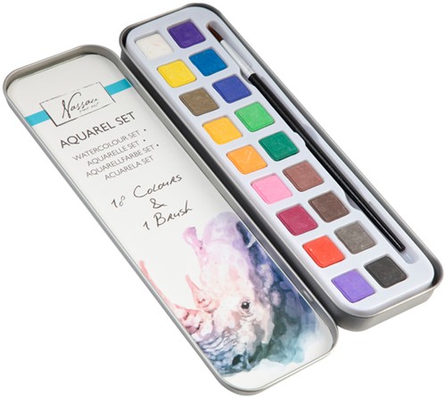 Peinture aquarelle Nassau Art boîte de 18 godets et pinceau-3