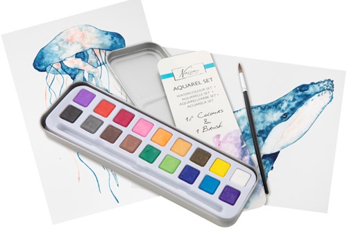 Peinture aquarelle Nassau Art boîte de 18 godets et pinceau-1