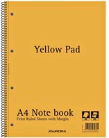 Bloc spirale Aurora Yellow Pad A4 ligné 4 perf 160 pages 80g jaune