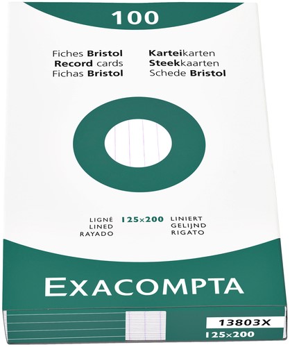 Fiche bristol Exacompta 125x200mm ligné blanc 100 pièces
