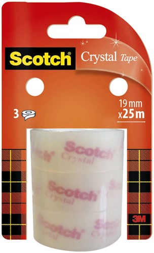 Ruban adhésif Scotch Crystal 25mx19mm transparent 3 rouleaux