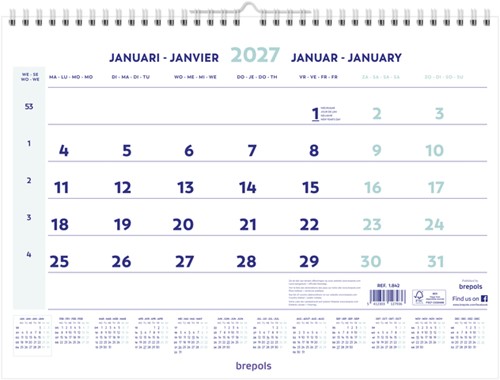 Calendrier mensuel 2027 Brepols 43x31,5cm