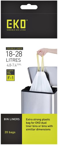 Sac poubelle EKO MDPE type F1 avec lien coulissant 49x38cm 18-28L blanc 20 pièces-2