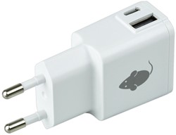 Chargeur Green Mouse 1x USB-C et 1x USB-A 2.4A blanc