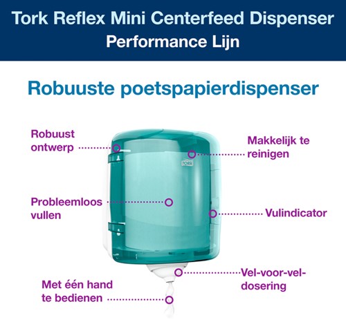 Distributeur rouleau essuie-mains Tork M4 Performance Reflex 473180 turquoise-2
