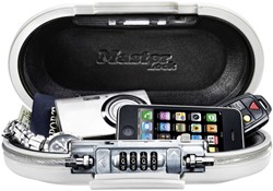 Mini coffre portable Master Lock Safe Space à combinaison et câble blanc