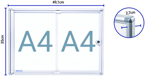 Vitrine murale intérieur MAULextraslim tableau blanc 2x A4 avec serrure-3