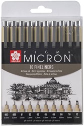 Fineliner Sakura Pigma Micron set 10 largeurs noir