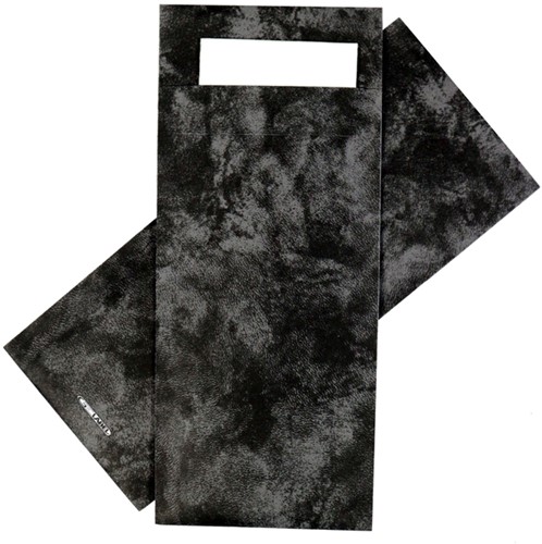 Pochette à couvert IEZZY 190x85mm noir marbré avec serviette blanche 500 pièces