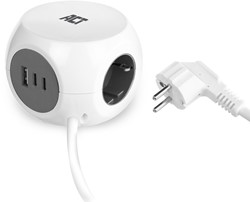 Cube multiprise ACT 3 prises inclus 2x USB C/A 1,5m blanc/gris
