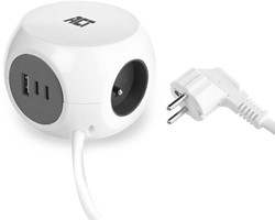 Cube multiprise ACT 3 prises inclus 2x USB C/A 1,5m blanc/gris FR/BE