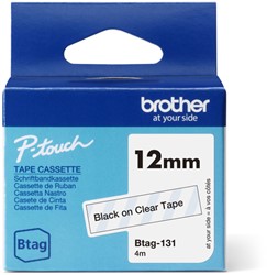 Ruban étiquettes Brother P-touch Btag-131 standard 12mm noir sur transparent