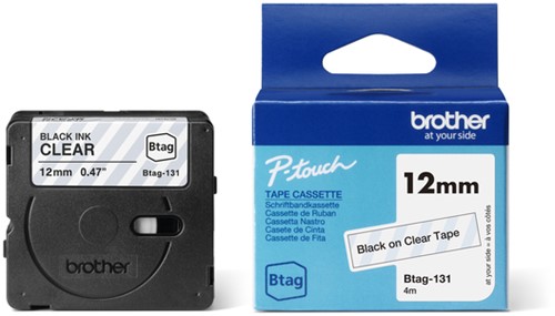 Ruban étiquettes Brother P-touch Btag-131 standard 12mm noir sur transparent-3