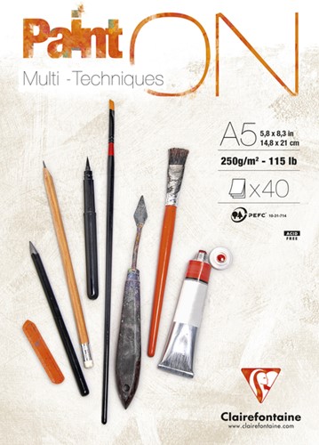 Bloc à dessin Clairefontaine Paint On A5 40 feuilles 250g