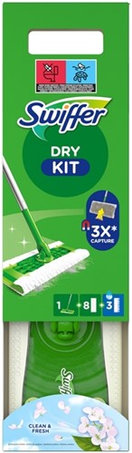 Système de nettoyage sols Swiffer kit starter 8 lingettes sèches et 3 humides