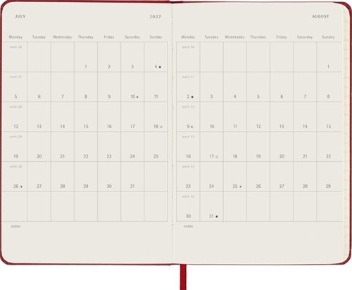 Agenda 2027 Moleskine 12 mois Planner Weekly 7 jours/1 page Pocket CR scarlet red-1