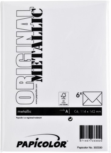 Enveloppe Papicolor C6 114x162mm blanc perle métallisé paquet 6 pièces-3