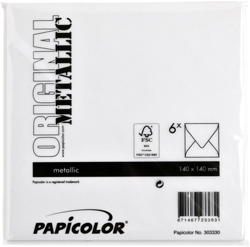 Enveloppe Papicolor 140x140mm blanc perle métallisé paquet 6 pièces-3