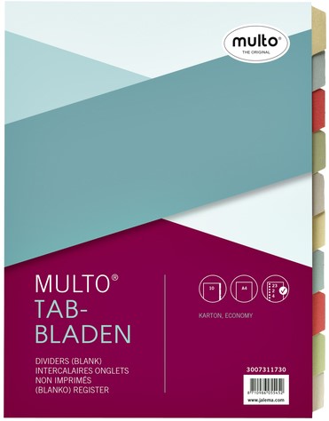 Intercalaire Multo A4 23 perforations 10 onglets carton assorti