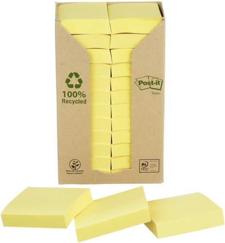 Bloc-mémos Post-it 653 38x51mm recyclé jaune 24 pièces