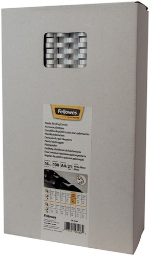 Reliure Fellowes 14mm 21 anneaux A4 blanc 100 pièces