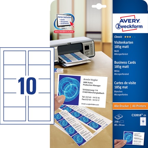 Carte de visite Avery C32010-25 85x54mm 185g 250 pièces-2