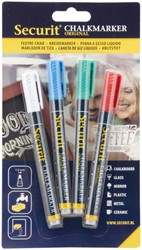 Krijtstift Securit SMA-100 rond 1-2mm wit/blauw/groen/rood blister à 4 stuks