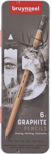 Crayons graphite Bruynzeel Expression set 6 duretés gris