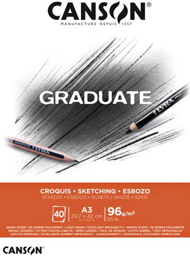 Schetspapier Canson Graduate Sketch 40vel 96gr A3 natuurlijk wit