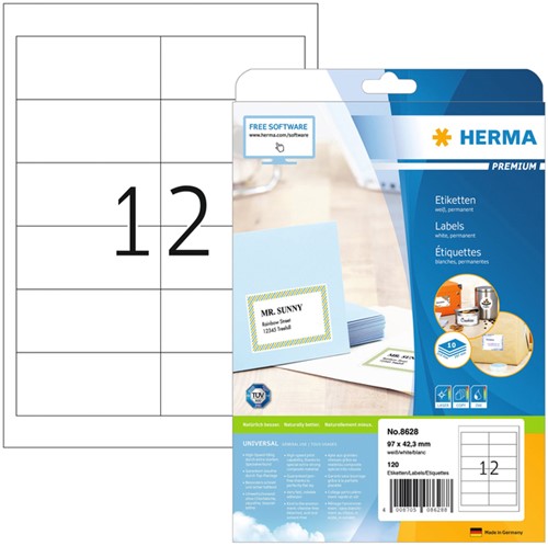Etiquette HERMA Premium 8628 97x42,3mm blanc 120 pièces