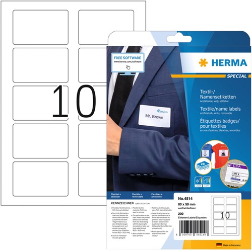 Etiquette badge HERMA 4514 80x50mm blanc 200 pièces
