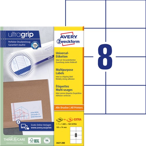 Etiket Avery 3427-200 105x74mm wit 1600 stuks-2