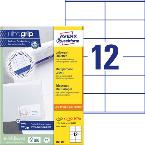 Etiket Avery 3424-200 105x48mm wit 2400 stuks-2