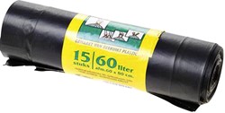 Sac poubelle Komo 60L à lien coulissant noir rouleau 15 pièces