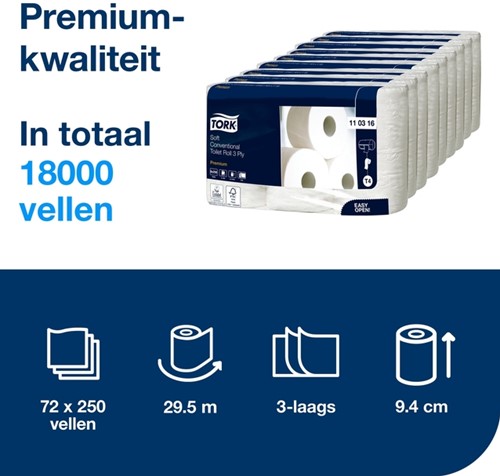 Toiletpapier Tork T4 Premium 3-laags 250 vel wit 110316-3