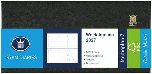 Agenda 2027 Ryam Memoplan 7 Mundior 7 jours/ 2 pages noir