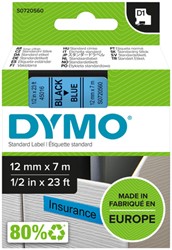 Ruban Dymo LabelManager D1 polyester 12mmx7m noir sur bleu