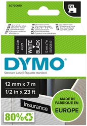 Ruban étiquettes Dymo LabelManager D1 polyester 12mm blanc sur noir
