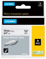 Labeltape Dymo Rhino industrieel krimpkous 19mm zwart op wit