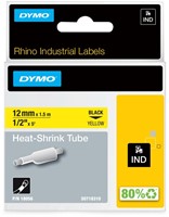 Labeltape Dymo Rhino industrieel krimpkous 12mm zwart op geel