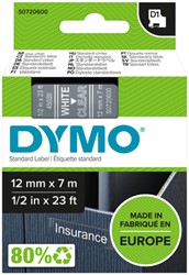 Ruban Dymo LabelManager D1 polyester 12mmx7m blanc sur transparent