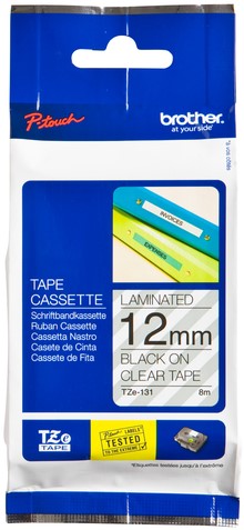 Ruban de lettrage Brother P-Touch TZE-131 standard 12mm noir sur transparent