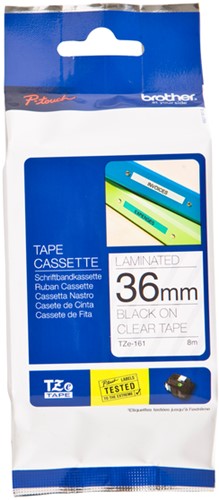 Ruban de lettrage Brother P-Touch TZe-161 standard 36mm noir sur transparent