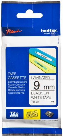 Ruban de lettrage Brother P-Touch TZE-221 standard 9mm noir sur blanc