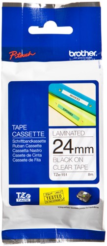 Ruban de lettrage Brother P-Touch TZE-151 standard 24mm noir sur transparent