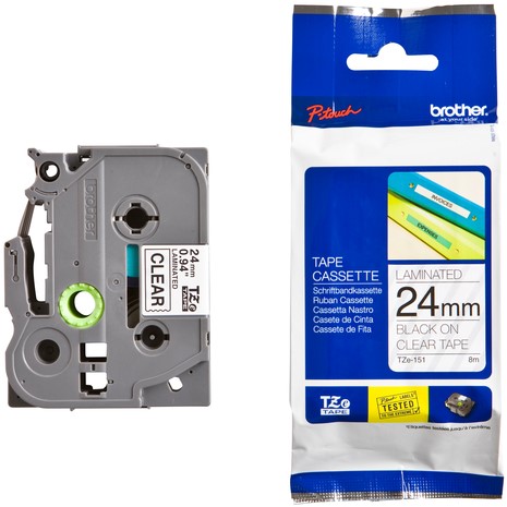 Ruban de lettrage Brother P-Touch TZE-151 standard 24mm noir sur transparent-3