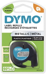 Ruban Dymo LetraTag métallique 12mm noir sur argent