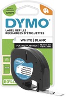 Ruban étiquettes Dymo LetraTag plastique 12mmx4m noir sur blanc