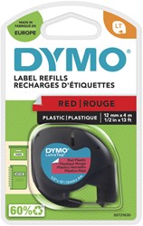 Ruban Dymo LetraTag plastique 12mmx4m noir sur rouge